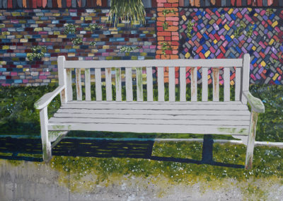 Memorial bench to the rock star Ian Dury in Poet’s Corner, Pembridge Lodge Gardens. Richmond Park. Inscribed with the words ‘Reasons to be Cheerful’ the title of one of his most famous songs.